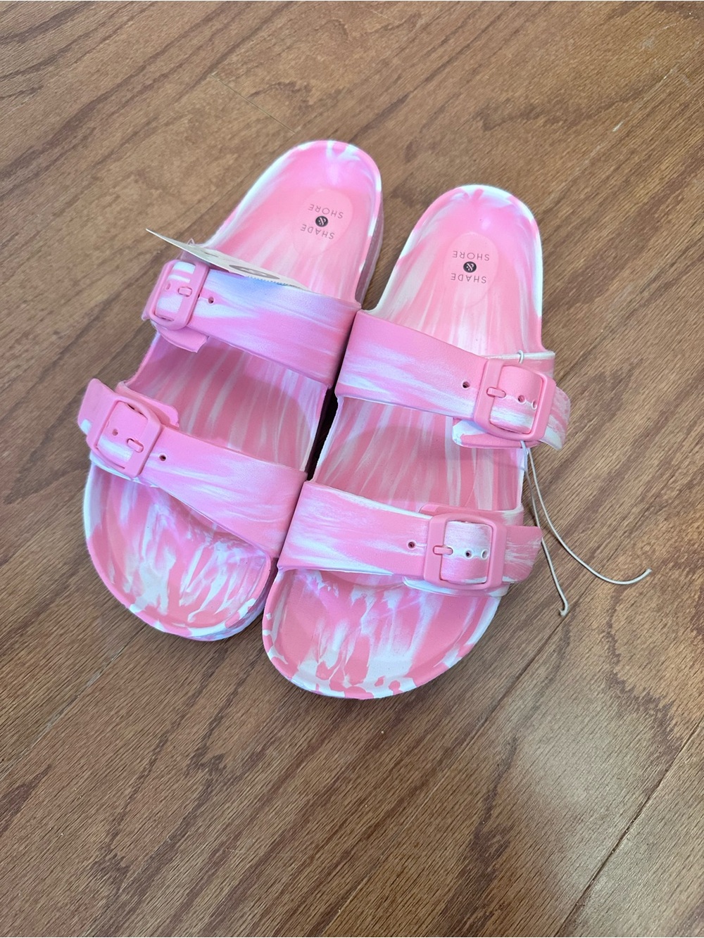 Adult Pink Marbled Slide Sandals with Adjustable Straps